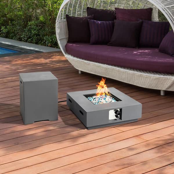Tunearary 50000BTU Gray Outdoor Concrete Fire Pit Table with Propane Tank Cover