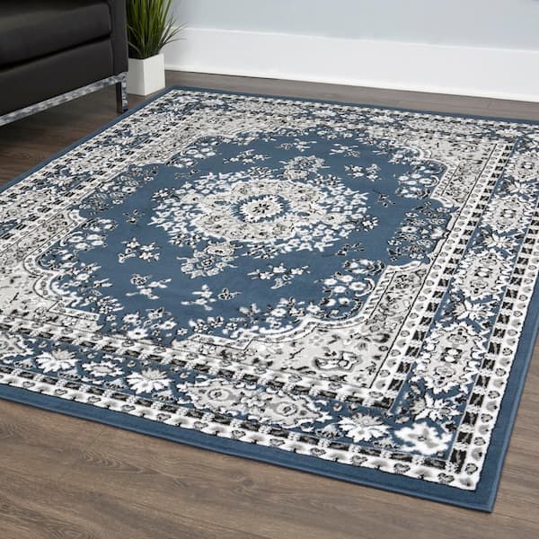 Premium Blue/Ivory 8 ft. x 10 ft. Medallion Area Rug