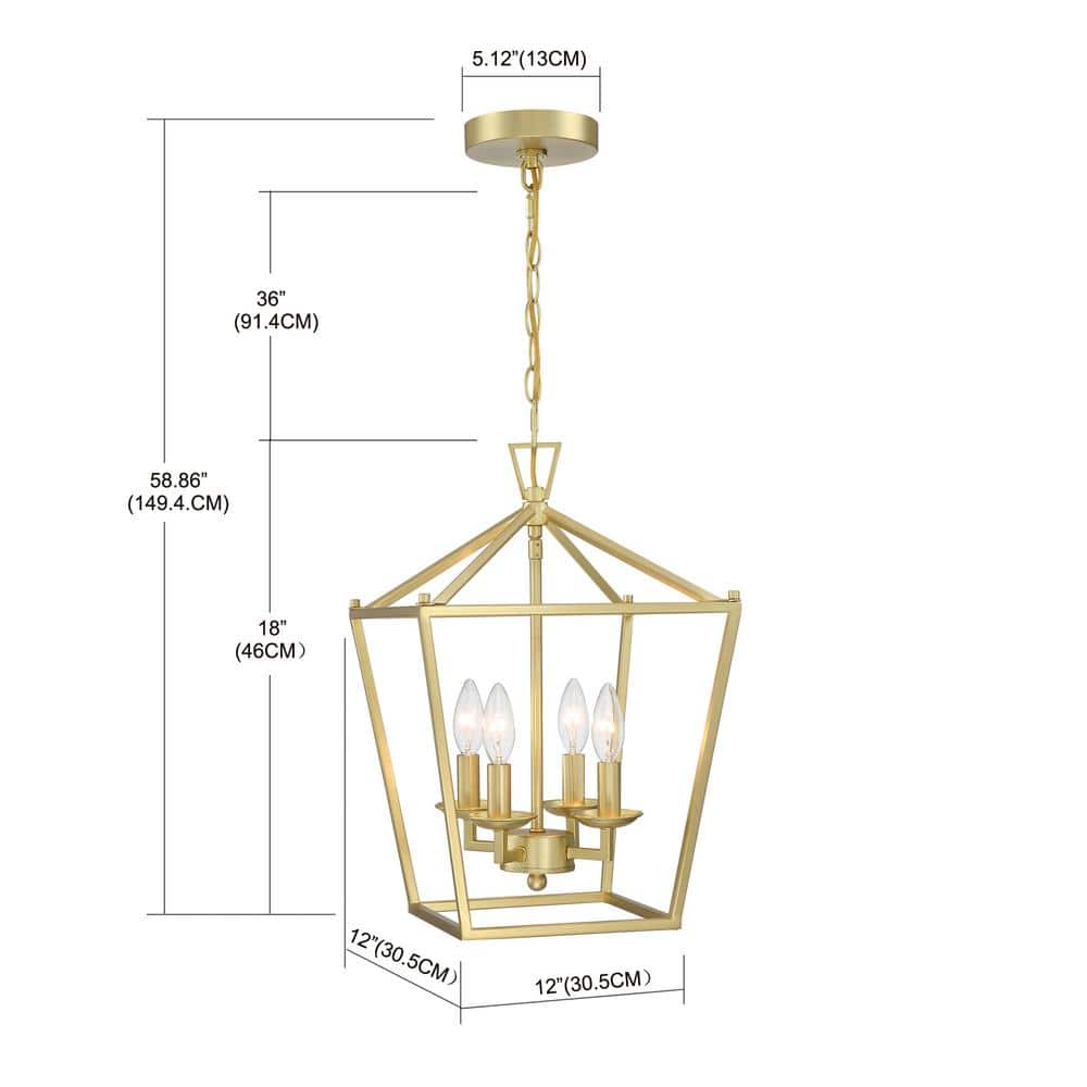 12" Gold Geometric 4-Light Pendant with Adjustable Chain