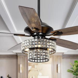 Rafferty 52 in. Modern Indoor Black Dual Crystal Ceiling Fan with Remote Control and Light Kit