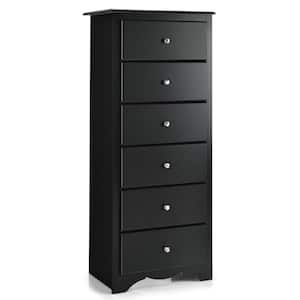 23.5 in. W x 16 in. D x 53.5 in. H Black Linen Cabinet 6-Drawers Chest Dresser Clothes Storage Bedroom FurnitureCabinet