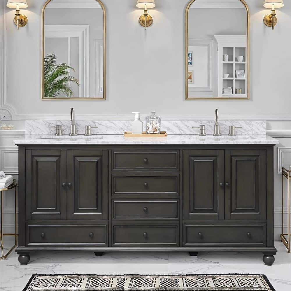 Thompson 73 in. Double Sink Charcoal Glaze Bath Vanity with Carrara White Marble Top price history on PriceWatchPro
