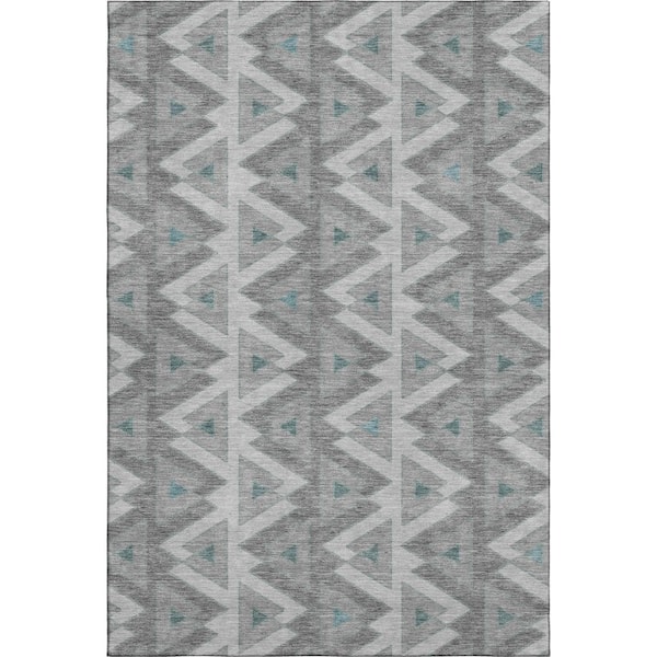 Mayfield Premium Machine Washable Abstract AMF2560 Silver 10 ft. x 14 ft. Area Rug