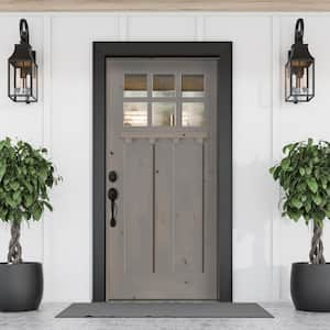 32 in. x 80 in. Craftsman Knotty Alder Right-Hand/Inswing 6-Lite Clear Glass Grey Stain Wood Prehung Front Door with DS