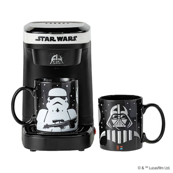Star Wars Darth Vader and Stormtrooper Single Cup Coffee Maker Gift Set with 2 Mugs Black
