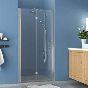 Stainless Steel Brushed 30 in. to 31-3/8-in W x 72-in H Frameless Bifold Shower Door for Bathroom with Clear Glass