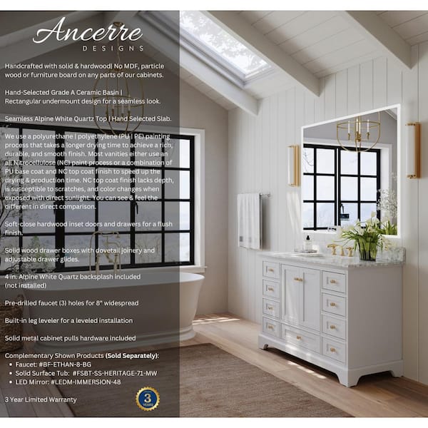 Audrey 48 in. W x 22 in. D Vanity in White with Marble Vanity Top in White with White Basin