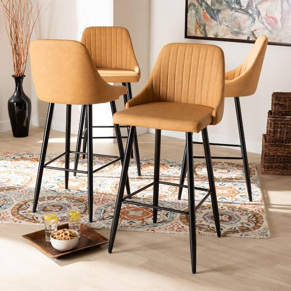 Baxton Studio Walter 29.5 in. Tan and Black Bar Stool Set of 4