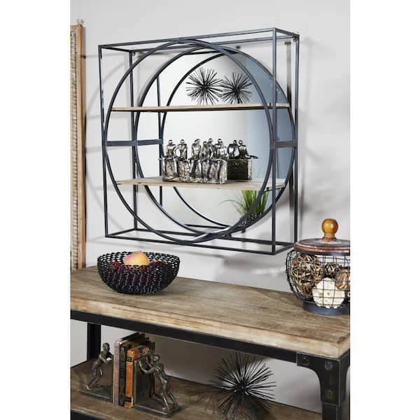 Litton Lane White Distressed 1 Shelf and 2 Door Wood Wall Shelf with Arched Shutter Doors