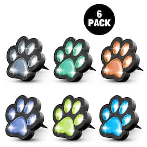 Paw Print Disk Lights Low Voltage Black Solar LED Weather Resistant Color Changing Paw Shaped Path Light (6-pack)