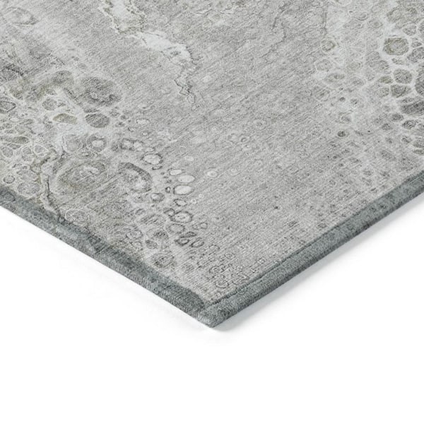 Silver, Gray, Taupe 3 ft. x 5 ft.  Woven Abstract Polyester Rectangle Indoor / Outdoor Area Rug
