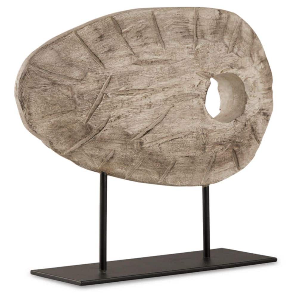 Antique White and Black Wood Abstract Sculpture