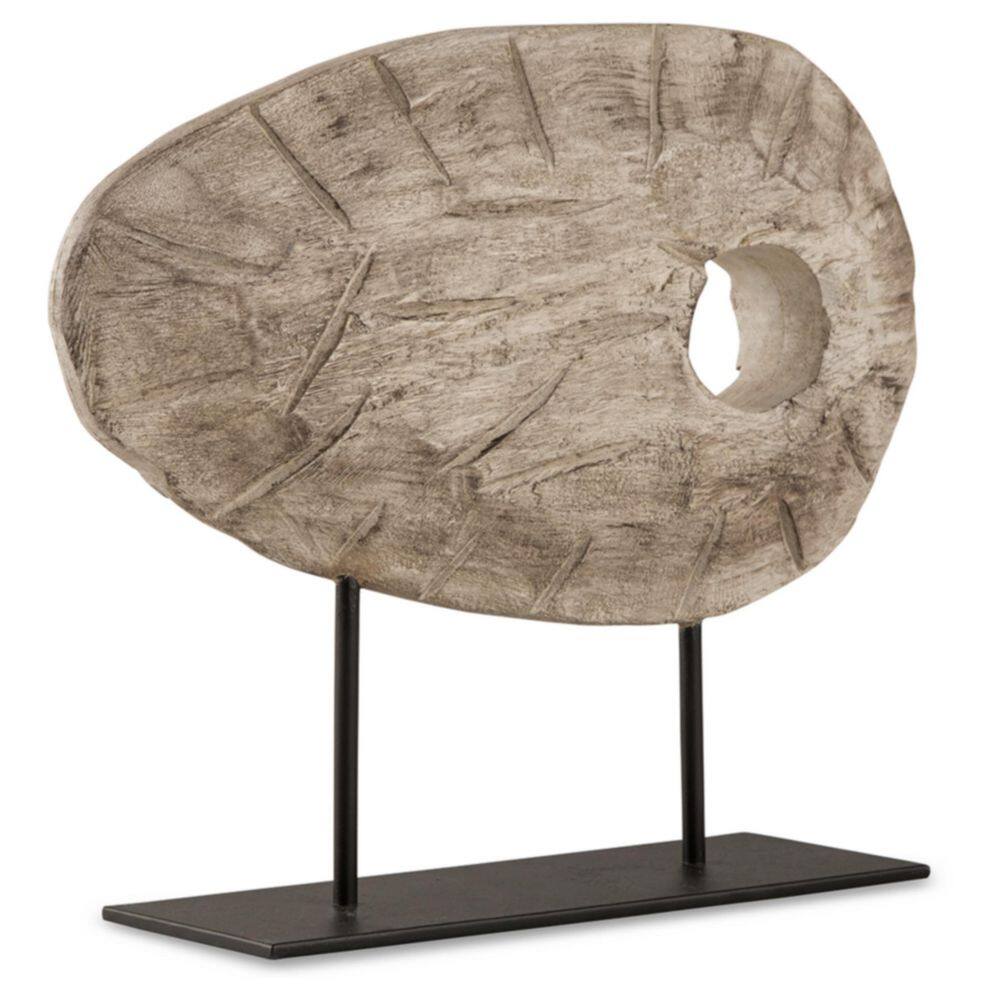 Antique White and Black Wood Abstract Sculpture