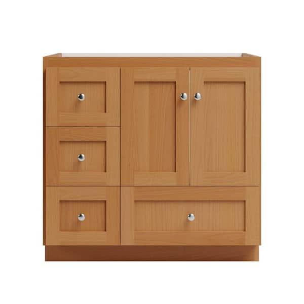 Simplicity by Strasser Shaker 36 in. W x 21 in. D x 34.5 in. H Bath Vanity Cabinet without Top in Natural Alder