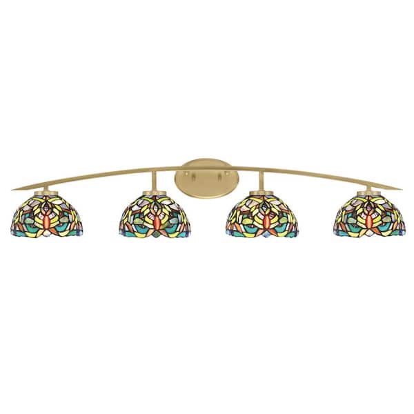 Unbranded Siena 40 in. 4-Light Vanity Light New Age Brass with Kaleidoscope Art Glass Shades