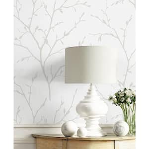 60.75 sq. ft. Winter Grey Branching Out Stringcloth Paper Unpasted Wallpaper Roll