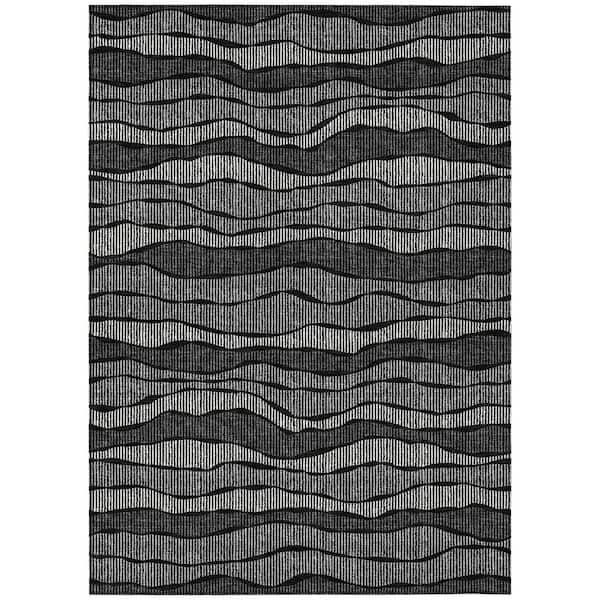 Chantille Machine Washable Indoor/Outdoor Abstract ACN2849 Black 9 ft. x 12 ft. Area Rug