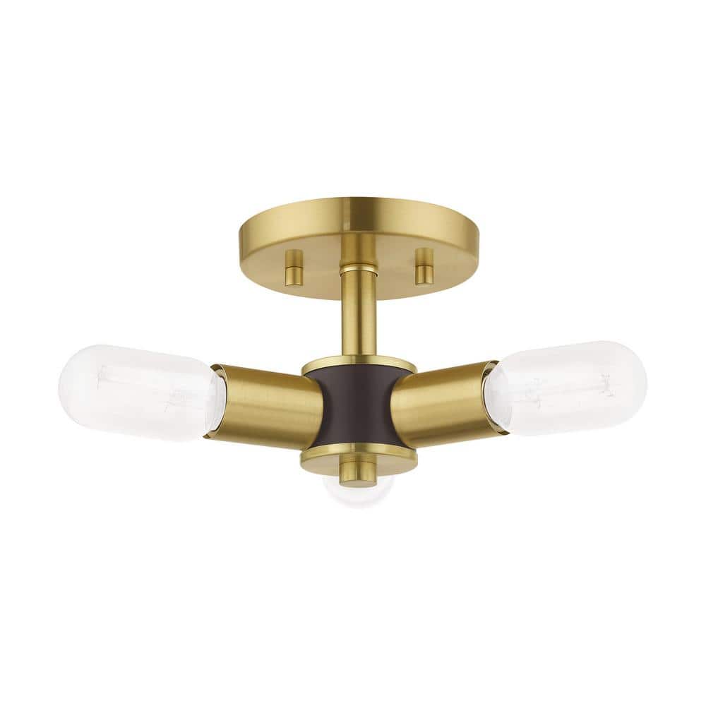 Copenhagen Satin Brass 13.5" Semi-Flush Mount Industrial Ceiling Light