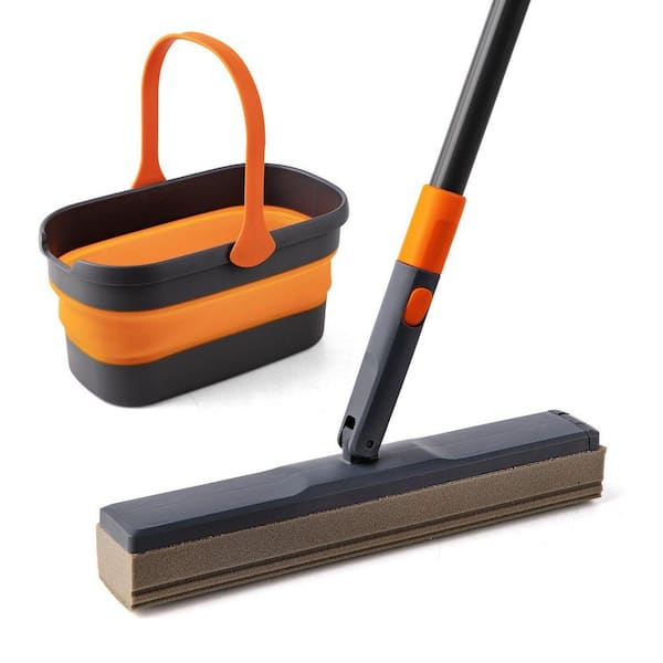 3 gal. Orange Plastic Collapsible Mop Bucket with Sponge Mop Kits