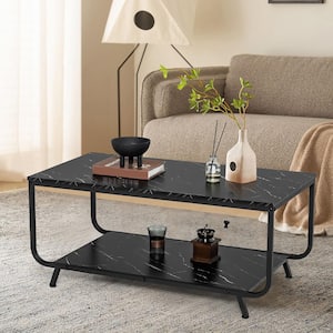 42 in. 2-Tier Modern Rectangle Marble Coffee Table W/Storage Shelf for Living Room