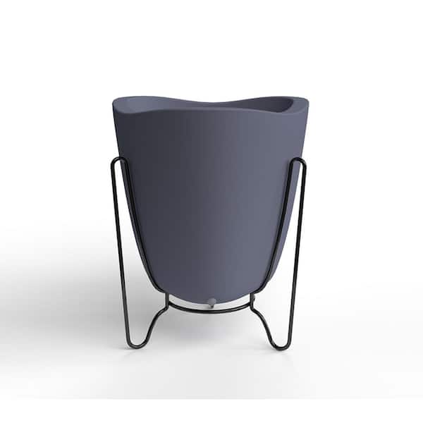 FLORIDIS Tryas Medium Grey Resin and Metal Pot Planter (2-Piece)