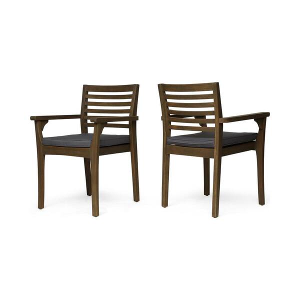 maocao hoom 2-Piece Acacia Wood Dark Grey Outdoor Dining Chair with Purple Cushions