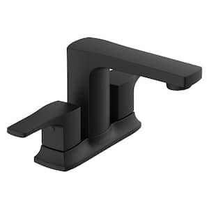 Tribune 4 in. Centerset Double Handle Bathroom Faucet with Metal Touch Down Drain in Satin Black