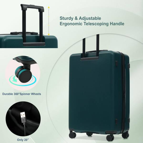 LIVACA 5-Piece Dark Green Hardside Expandable Luggage Set with