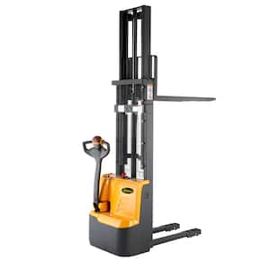 3,300 lbs. Capacity 118 in. Lifting Electric Stacker Truck with Fixed Forks Over Fixed Support Legs