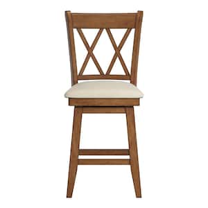 42 in. Oak Double X-Back Counter Height Wood Swivel Chair