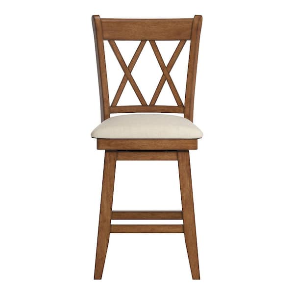 HomeSullivan 42 in. Oak Double X-Back Counter Height Wood Swivel Chair