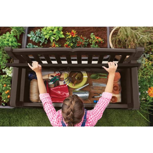 The Resin - Storage 250294 Brown Bench Depot Outdoor 2-Person Keter Solana Home