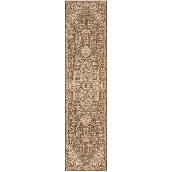 Linden Cream/Beige 2 ft. x 10 ft. Ornate Medallion Indoor/Outdoor Runner Rug