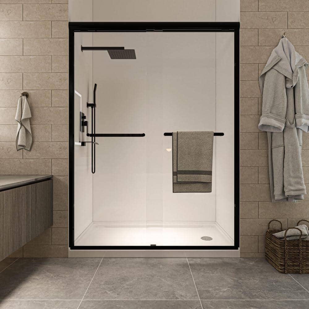 Matte Black 60'' x 72'' Sliding Shower Door with Clear Glass