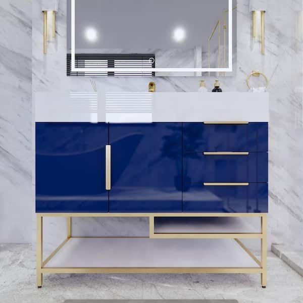 BV Better Vanity Bethany 42 in. W x 20 in. D x 36 in. H Single Sink Freestanding Bath Vanity in Gloss Night Blue with White Acrylic Top