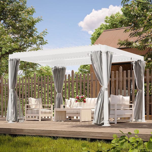 10 ft. x 10 ft. White Aluminum Outdoor Adjustable Louvered Pergola with Waterproof Roof