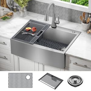 Lenta 16 Gauge Stainless Steel 30 in Single Bowl Farmhouse Apron Front Kitchen Sink with Accessories