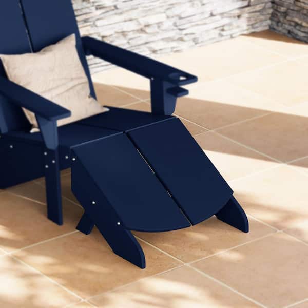 Coastin Navy Blue Poly Plastic Outdoor Patio Weather Resistant Modern Foldable Adirondack Chair Ottoman
