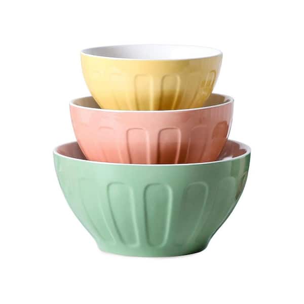 3-Piece Pastel Multicolor Porcelain Mixing Bowls Heavy Duty Lead-Free Nesting Set for Baking Cooking Kitchen