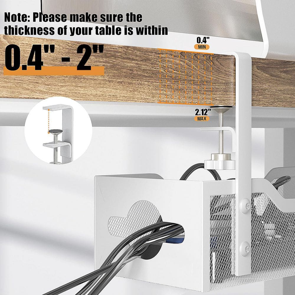 Under Desk Cable Management Tray No Damage Installation Cable Organizer White 1 Pack - Thumbnail 5
