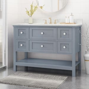 49 in. W x 22 in. D x 40 in. H Single Sink Solid Poplar Frame Bath Vanity in Gray with White Marble Top, Backsplash