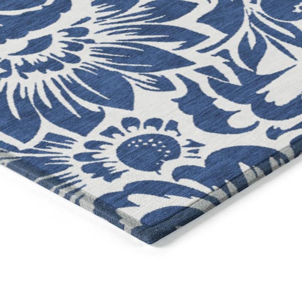 Navy and Ivory 10 ft. x 14 ft. Woven Floral Rectangle Indoor/Outdoor Area Rug