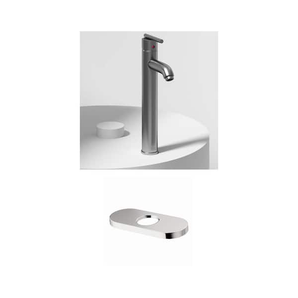 Seville Single Handle Vessel Faucet with 5.5 in. Hole Cover Deck Plate in Brushed Nickel (2-Piece Set)