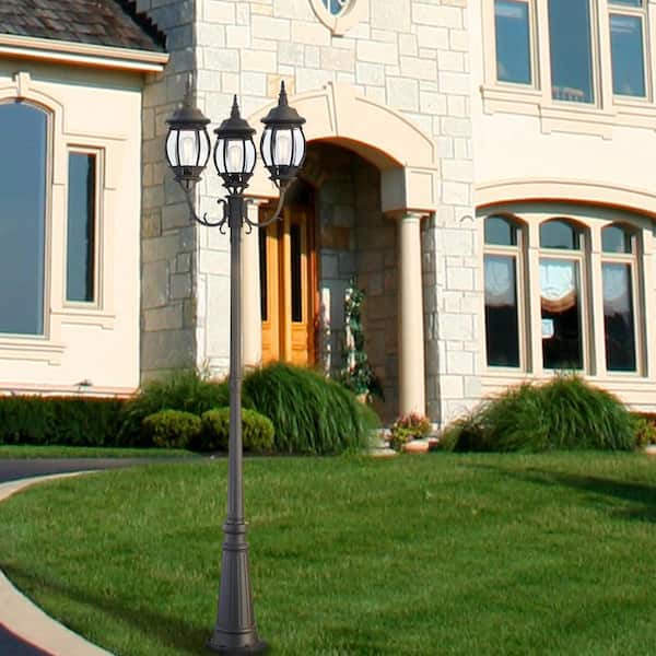 3-Light 94"in Matte Black Metal Outdoor Weather Resistant Post Light Set with no Bulbs included