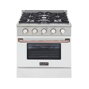30 in. 4.2 cu. ft. Natural Gas Range with Convection Oven in White with White Knobs and Rose Gold Handle