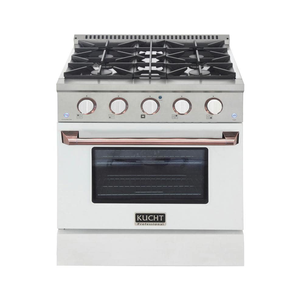 Kucht 30 in. 4.2 cu. ft. Dual Fuel Range with Gas Stove and Electric Oven with Convection Oven in White and Rose Gold, White & Rose Gold