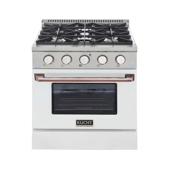 Kucht Custom Color KNG 30 in. 4.2 cu. ft. Propane Gas Range with Convection Oven in White with Rose Gold Handle