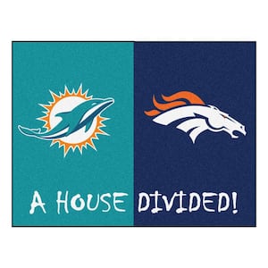 NFL House Divided - Dolphins / Broncos 33.75 in. x 42.5 in. House Divided Mat Area Rug