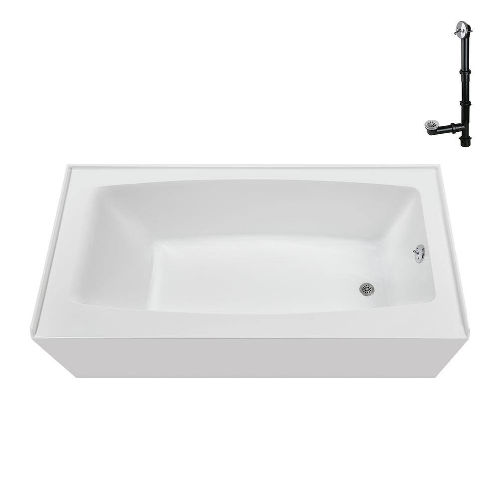 Glossy White Acrylic Right-Hand Drain Alcove Bathtub with Polished Chrome External Drain