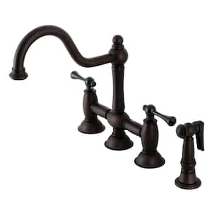 Restoration 2-Handle Bridge Kitchen Faucet with Brass Sprayer in Oil Rubbed Bronze